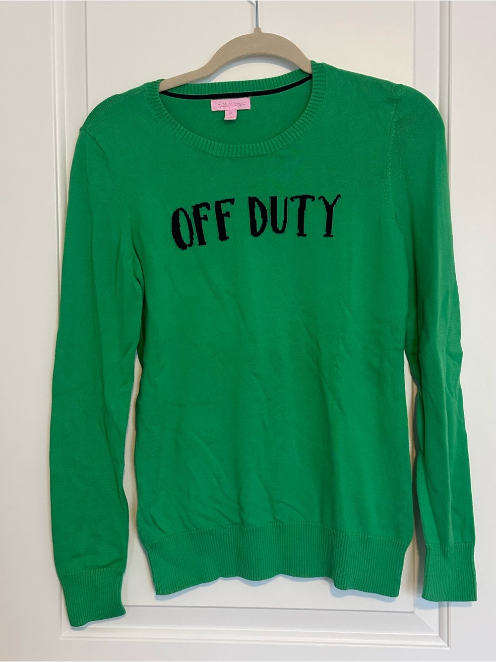 Lilly Pulitzer Green Crewneck Sweater with Navy writing - Picture 2 of 5